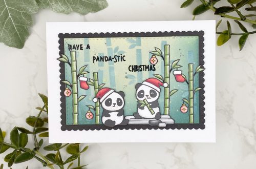 Lawn Fawn pandas with Christmas hats